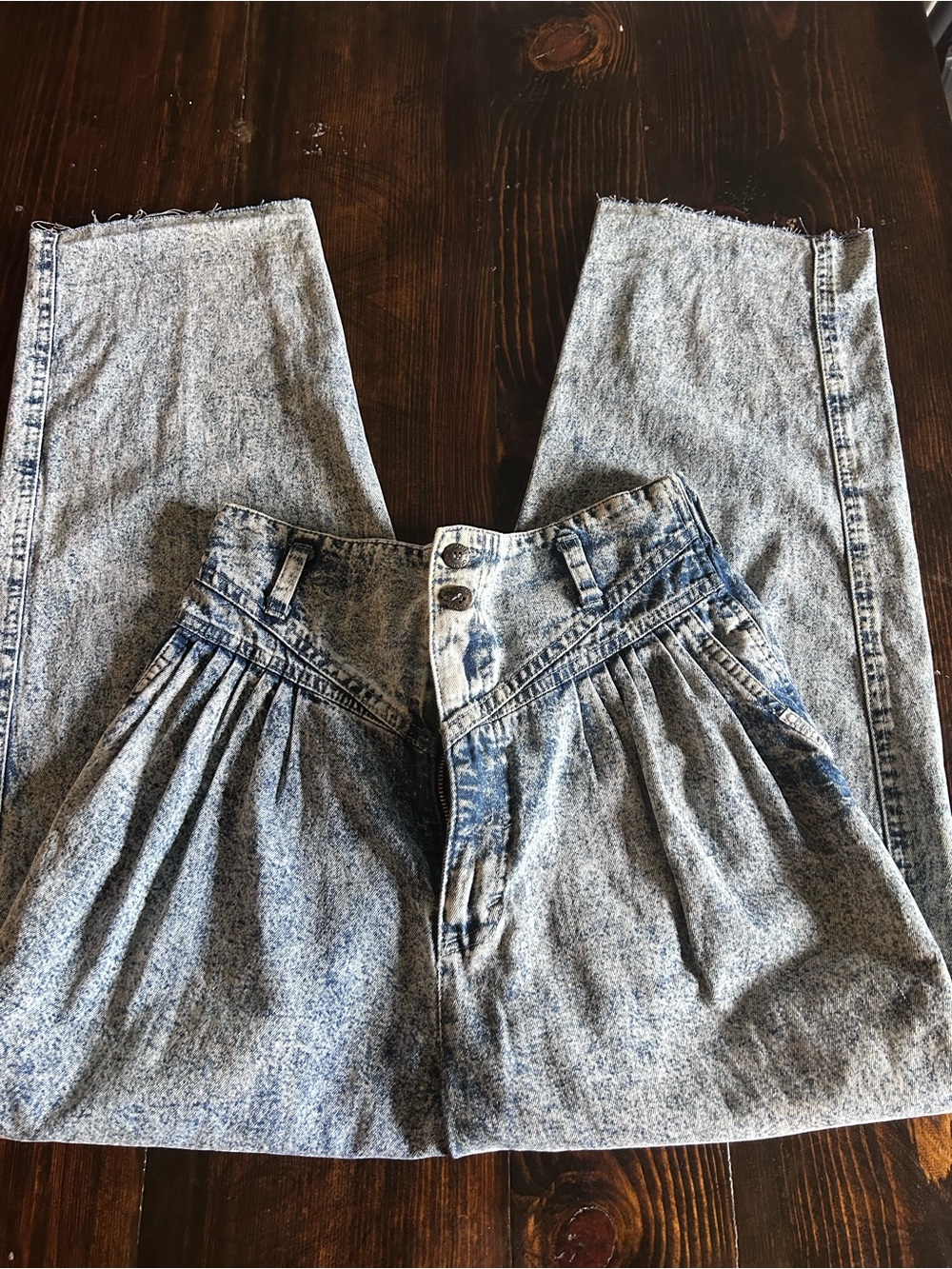 Vintage 80s Cherokee Acid Wash Pleated Paperbag Jeans Size 14